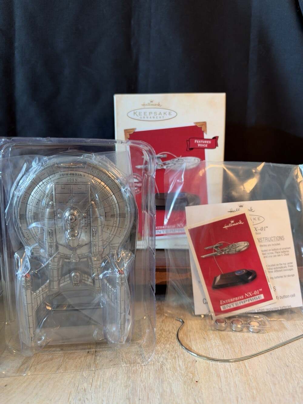 Vintage Star Trek Enterprise NX-01 Hallmark Christmas Ornament & Display Stand